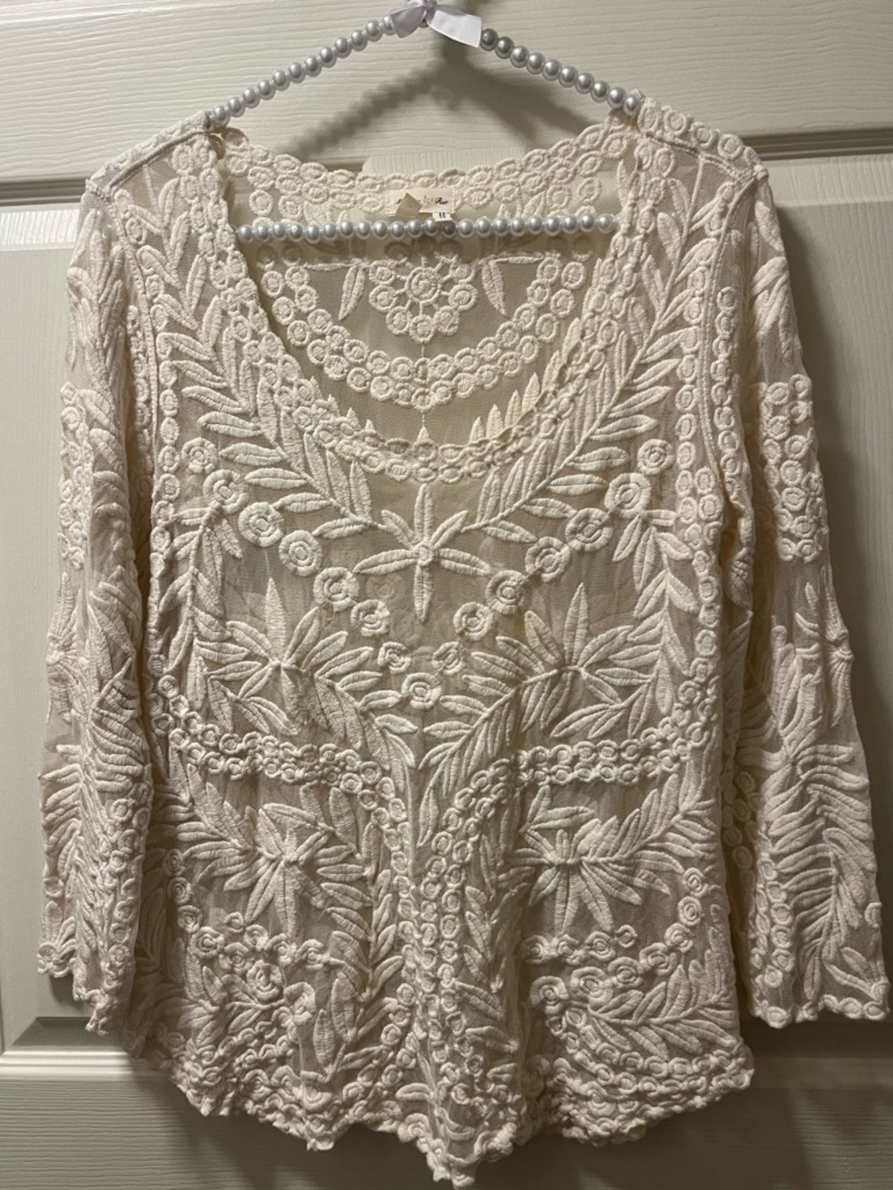 Meadow Rue Anthropologie Women’s Boho Embroidered Cream Lace Top - Size Small